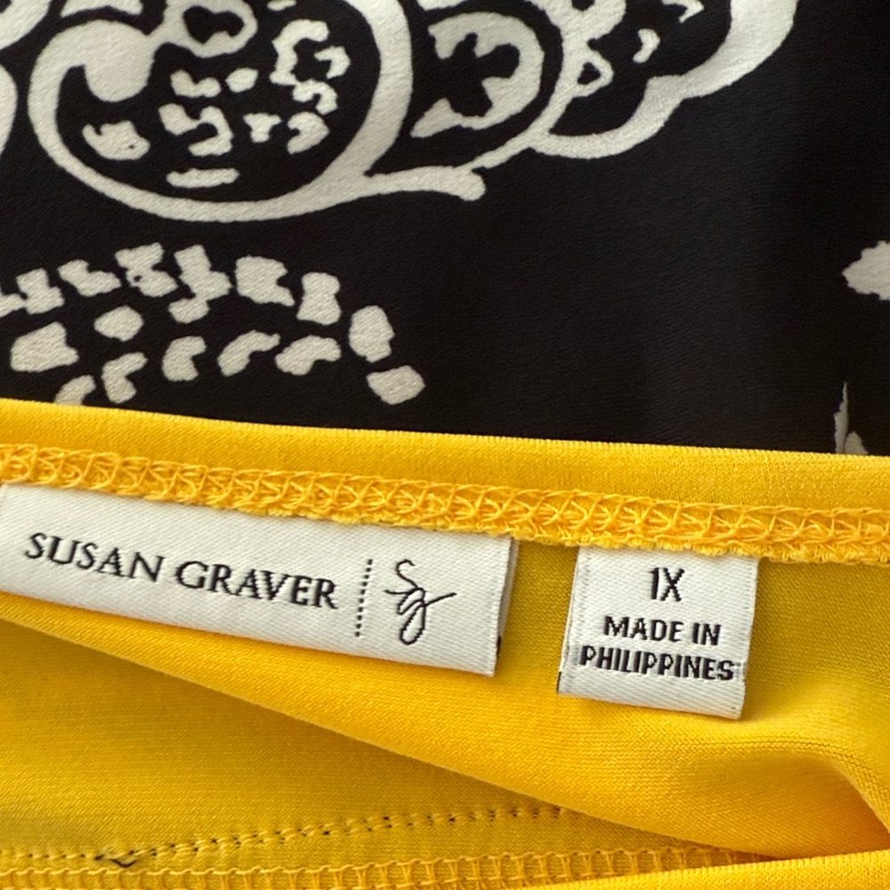 Susan Graver Black and Yellow Tunic Top sz 1X - Picture 4 of 5